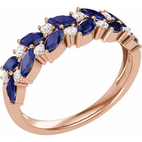 14K Rose Gold 1/5 CTW Natural Diamond and Blue Sapphire Anniversary Band