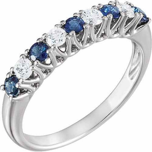 14K White Gold 1/4 CTW Natural Diamond and Blue Sapphire Anniversary Band