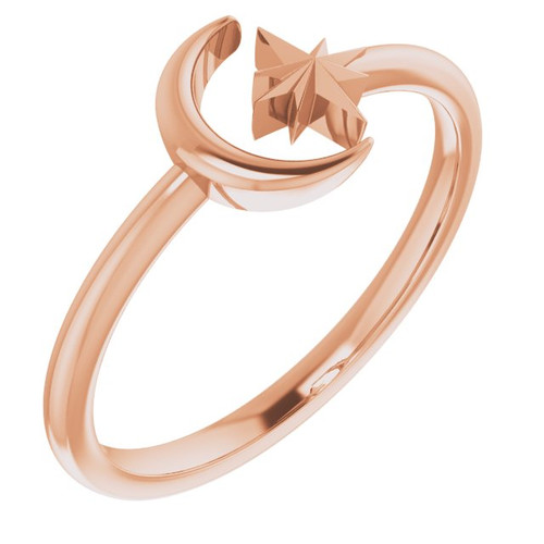 14K Rose Gold Crescent Moon and Star Negative Space Ring