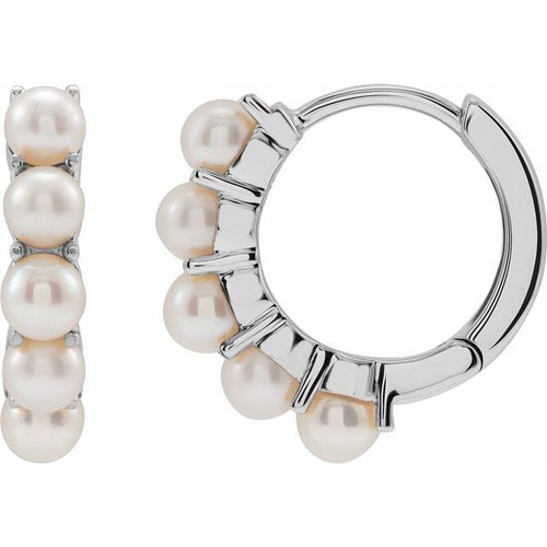 14K White Gold Cultured Freshwater Pearl 14 mm Huggie Hoop Earrings