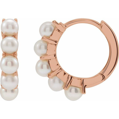 14K Rose Gold Cultured Freshwater Pearl 14 mm Huggie Hoop Earrings