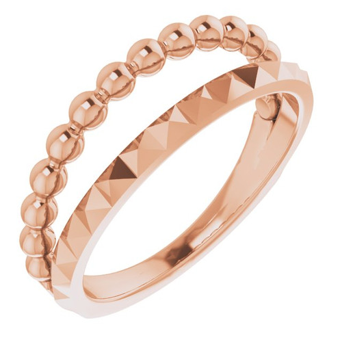 14K Rose Gold Beaded & Geometric Stacked Ring