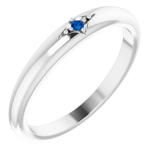 14K White Gold Natural Blue Sapphire Stackable Ring