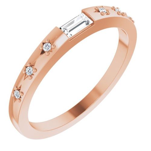 14K Rose Gold 1/8 CTW Natural Baguette Diamond Stackable Ring