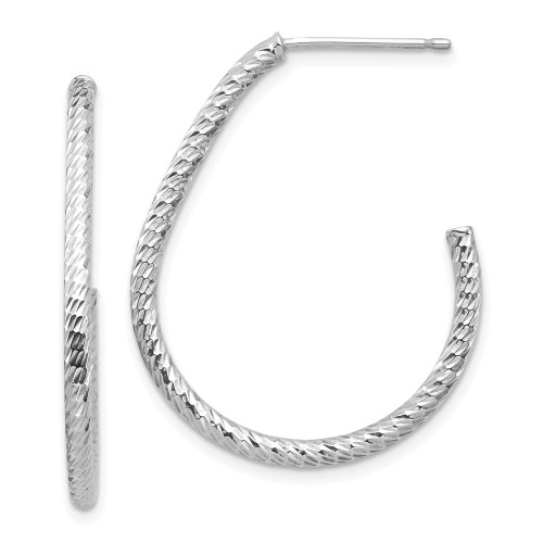 14K White Gold Polished Diamond-Cut Hoop Earrings