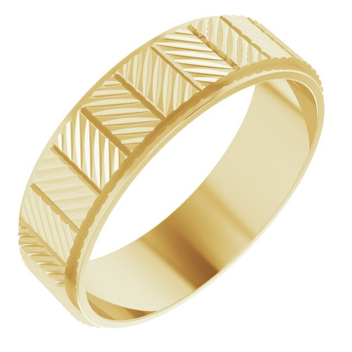 18K Yellow Gold 6 mm Chevron Pattern Band