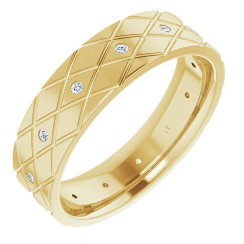 14K Yellow Gold 1/8 CTW Natural Diamond Accented Patterned Band