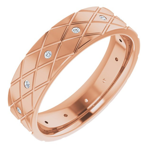 14K Rose Gold 1/8 CTW Natural Diamond Accented Patterned Band