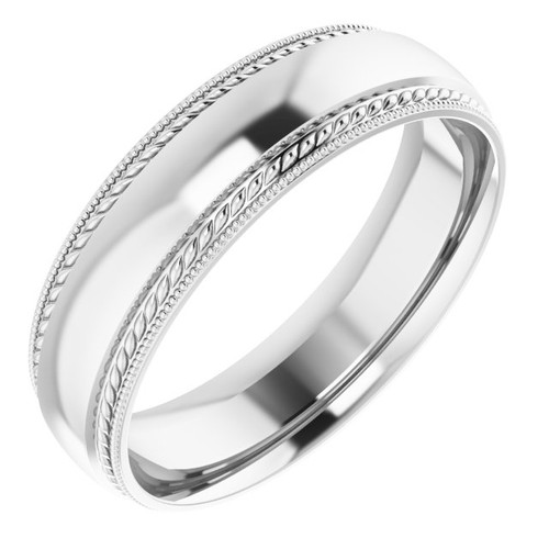 18K White Gold 6 mm Rope & Milgrain Edge Band