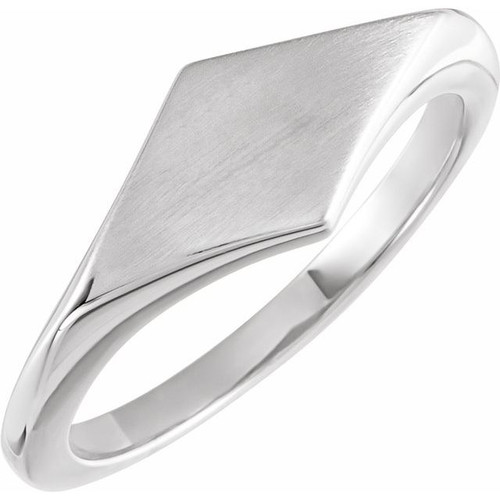 14K White Gold Engravable Geometric Signet Ring