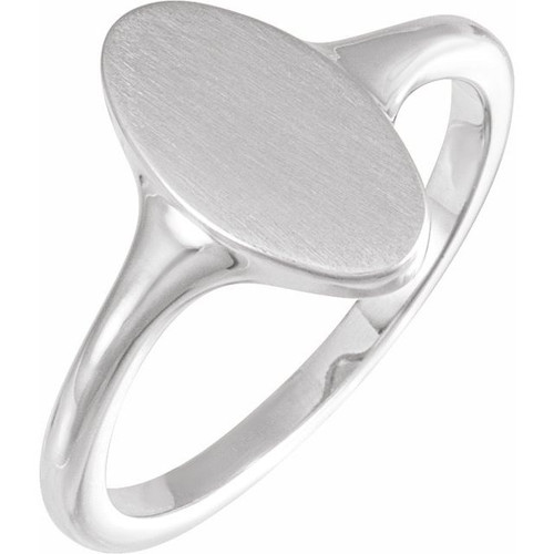 14K White Gold 13x7 mm Oval Brushed Top Signet