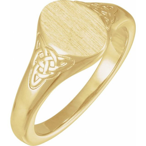 14K Yellow Gold 9.8x6.2mm Oval Celtic-Inspired Signet Ring