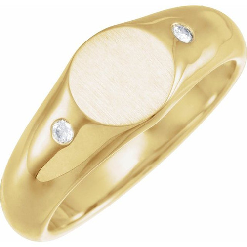 14K Yellow Gold .06 CTW Natural Diamond 8.6 mm Round Signet Ring