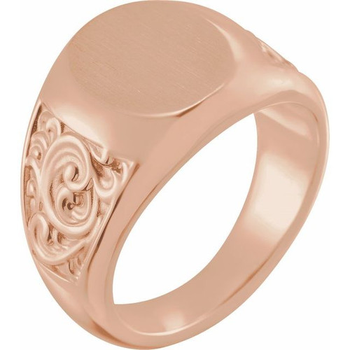 14K Rose Gold 14x12mm Scroll Signet Ring