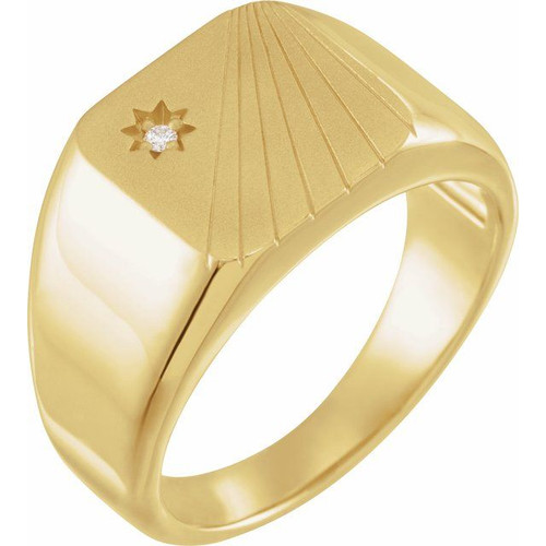 14K Yellow Gold .015 CT Natural Diamond Celestial Signet Ring