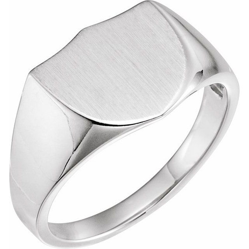 14K White Gold 14mm Shield Signet Ring