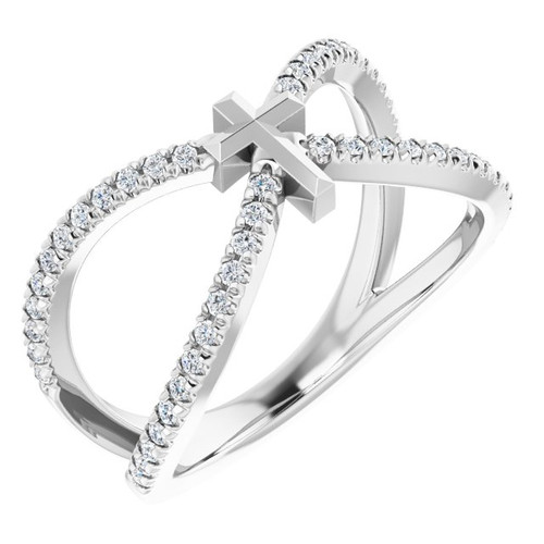 14K White Gold 1/5 CTW Natural Diamond French-Set Cross Ring