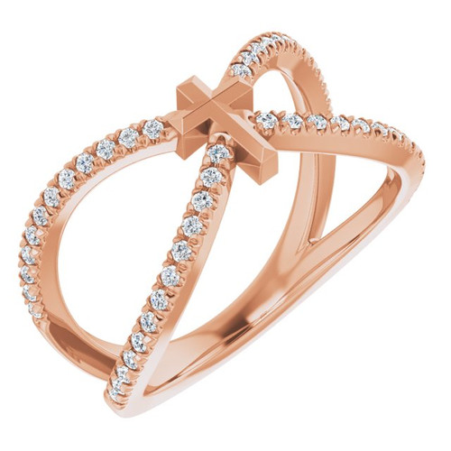 14K Rose Gold 1/5 CTW Natural Diamond French-Set Cross Ring