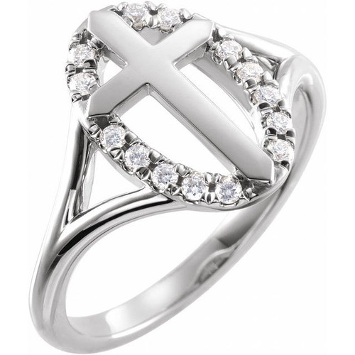 14K White Gold 1/5 CTW Natural Diamond French-Set Halo-Style Cross Ring