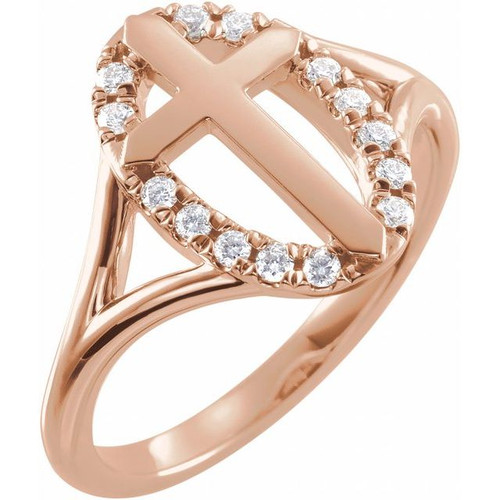 14K Rose Gold 1/5 CTW Natural Diamond French-Set Halo-Style Cross Ring