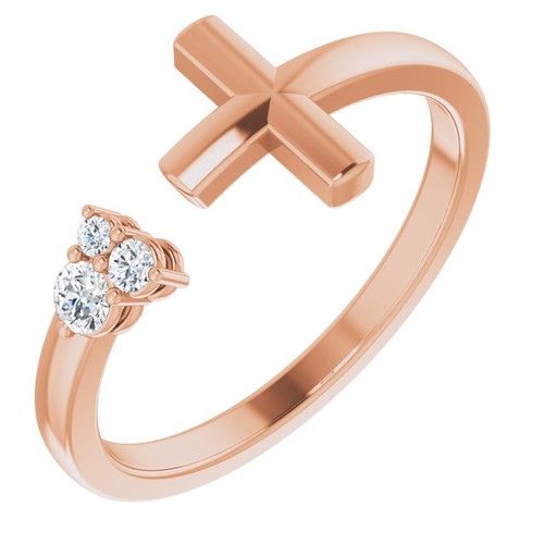 14K Rose Gold 1/10 CTW Natural Diamond Negative Space Cross Ring