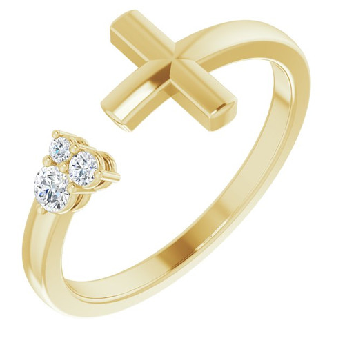 14K Yellow Gold 1/10 CTW Natural Diamond Negative Space Cross Ring