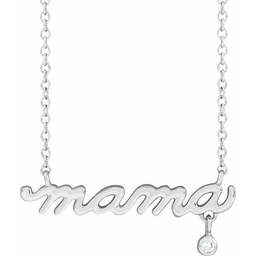 14K White Gold .015 CT Natural Diamond Mama  Necklace