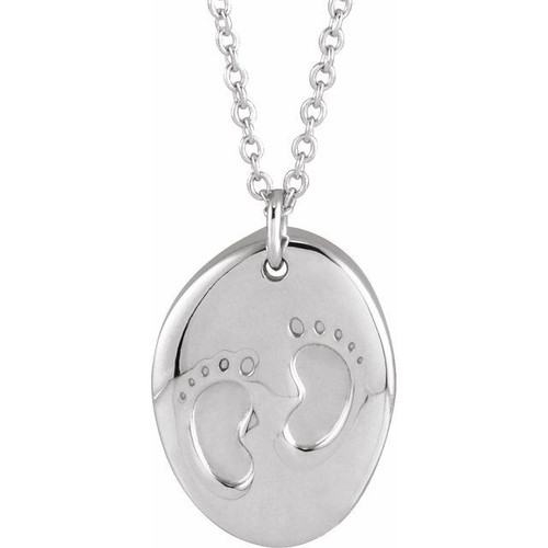 14K White Gold Engravable Tiny Footprint Necklace