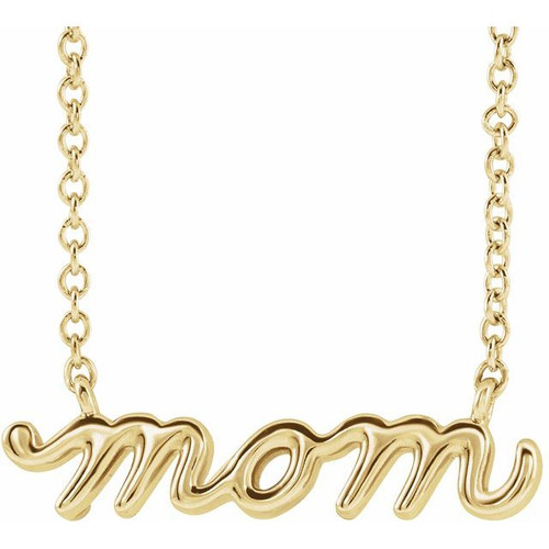 14K Yellow Gold Petite Mom Script Necklace