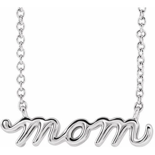 14K White Gold Petite Mom Script Necklace