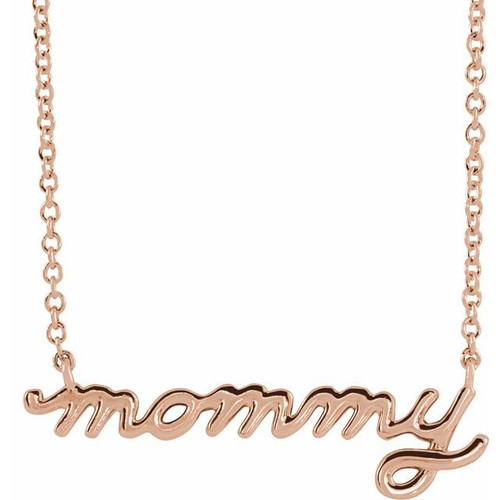 14K Rose Gold Petite Mommy Script Necklace