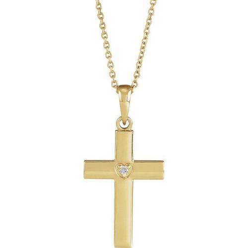 14K Yellow Gold .015 CT Natural Diamond Engravable Cross Necklace