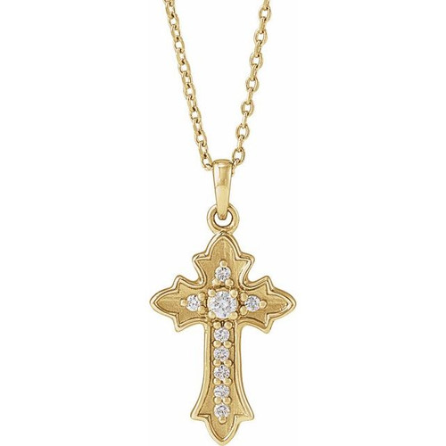 14K Yellow Gold .08 CTW Natural Diamond Vintage-Inspired Cross Necklace