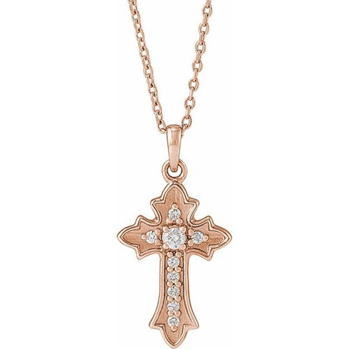 14K Rose Gold .08 CTW Natural Diamond Vintage-Inspired Cross Necklace