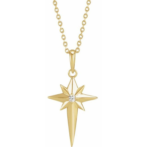 14K Yellow Gold .03 CT Natural Diamond Celestial Cross Necklace