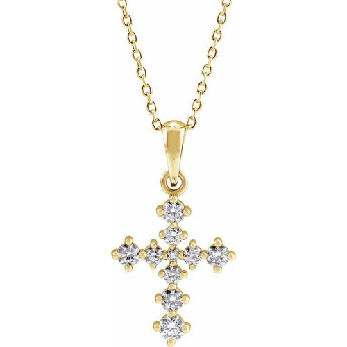 14K Yellow Gold 3/8 CTW Natural Diamond Cross Necklace