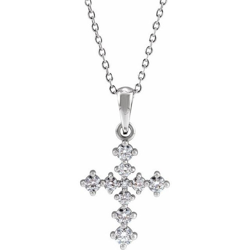 14K White Gold 3/8 CTW Natural Diamond Cross Necklace