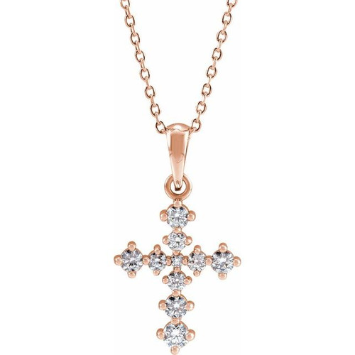 14K Rose Gold 3/8 CTW Natural Diamond Cross Necklace