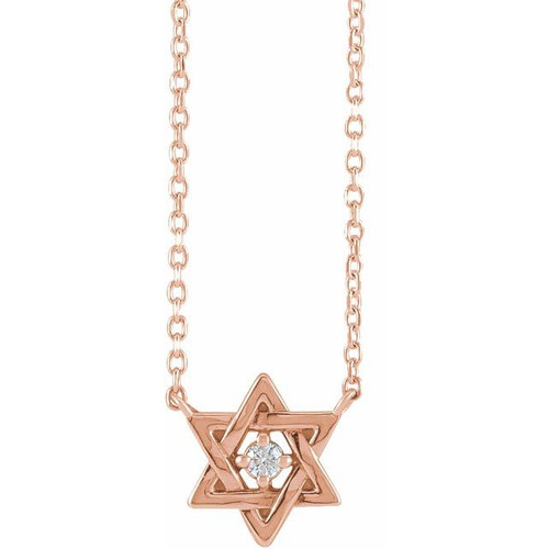 14K Rose Gold .03 CT Natural Diamond Star of David  Necklace