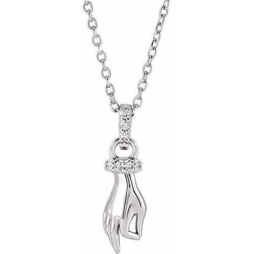 14K White Gold .05 CTW Natural Diamond Hand of Buddha Necklace