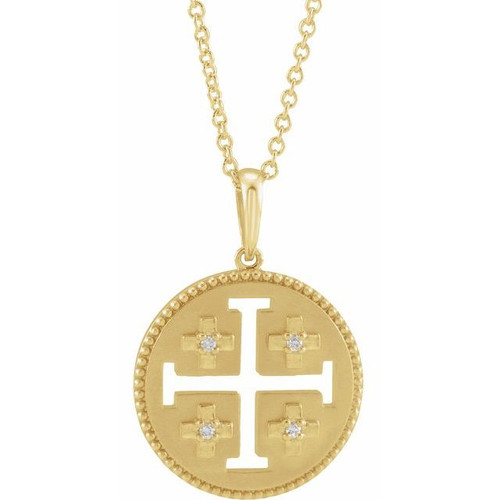 14K Yellow Gold .025 CTW Natural Diamond Jerusalem Cross Necklace