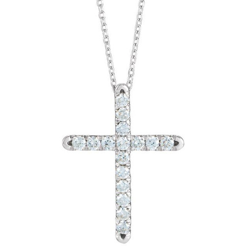 14K White Gold 1/2 CTW Natural Diamond French-Set Cross Necklace