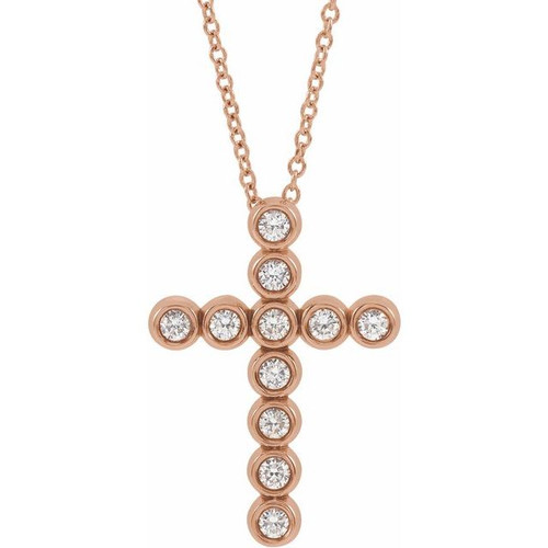 14K Rose Gold 1/4 CTW Natural Diamond Cross Necklace