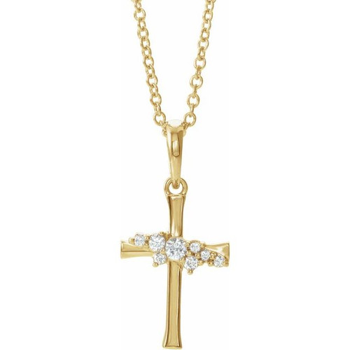 14K Yellow Gold .06 CTW Natural Diamond Cluster Cross Necklace