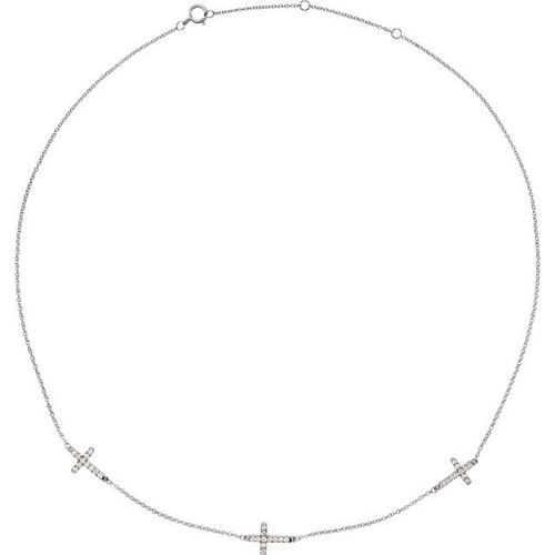 14K White Gold 1/4 CTW Natural Diamond 3-Station Cross Necklace