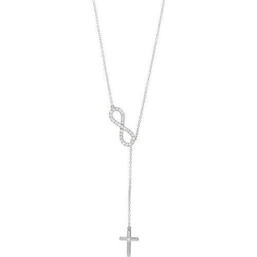 14K White Gold 1/5 CTW Natural Diamond Infinity-Inspired Cross Necklace