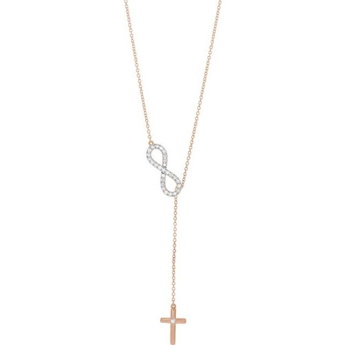 14K Rose Gold 1/5 CTW Natural Diamond Infinity-Inspired Cross Necklace
