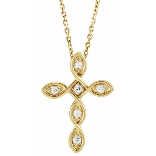14K Yellow Gold .08 CTW Natural Diamond Cross Necklace
