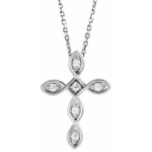 14K White Gold .08 CTW Natural Diamond Cross Necklace