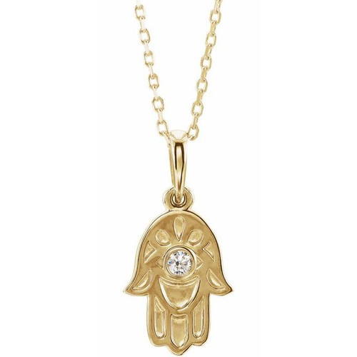 14K Yellow Gold  .03 CTW Natural Diamond Hamsa Necklace